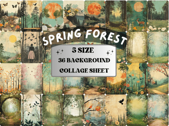 Download Whimsical Spring Forest Collage Paper - Spring Collection