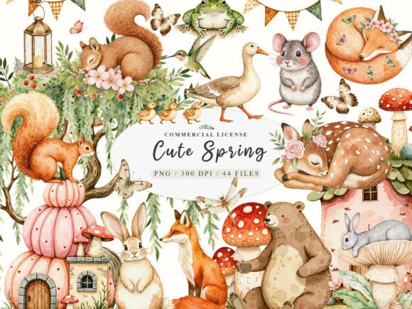 Download Watercolor Forest Spring Animals Png - Spring Collection