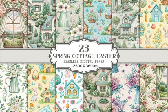 Download Spring Cottage Easter Seamless Pattern - Spring Collection