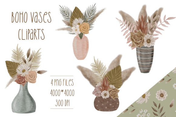 Download Bohemian Watercolor Flowers Vases - Bohemian Collection