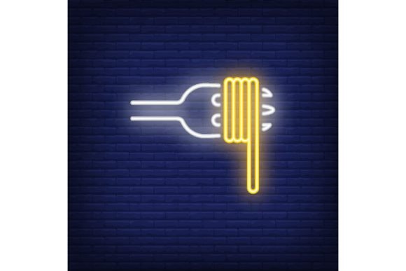 Download Spaghetti Neon Sign. Glowing Fork with S - Spaghetti Collection