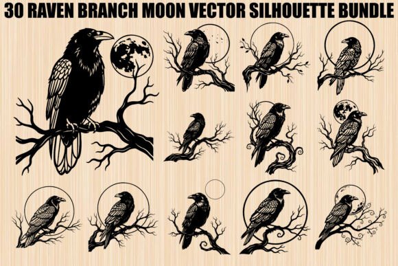 Download Raven Branch Moon Silhouette Bundle - Premium Resources