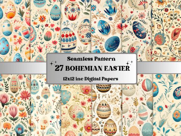 Download Seamless Bohemian Easter Pattern Paper - Bohemian Collection