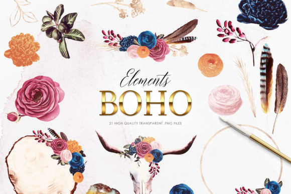 Download Boho Clipart Set, Bohemian Flowers - Bohemian Collection
