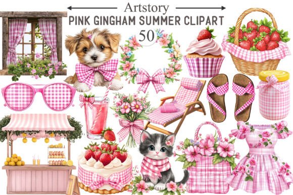 Download Bohemian Pink Gingham Summer Clipart - Bohemian Collection