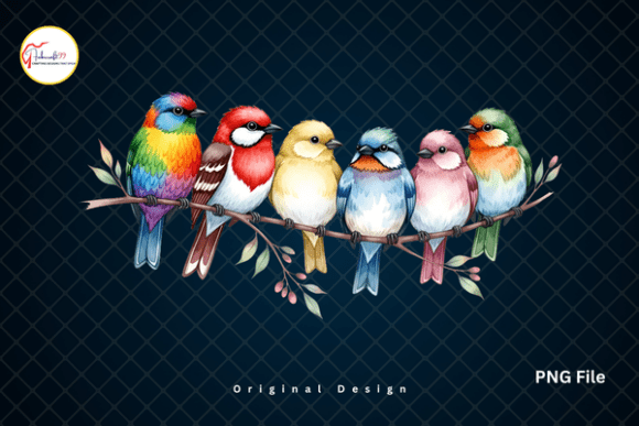 Download Colorful Spring Birds on a Branch PNG - Premium Resources
